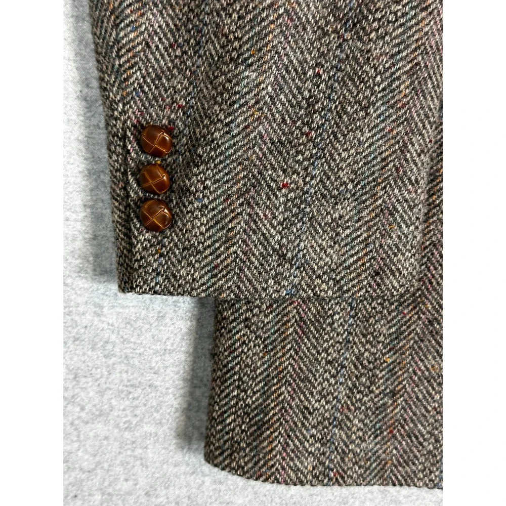 Vintage Tweed Blazer Mens 50 Brown Unstructured Wool Herringbone Jacket
